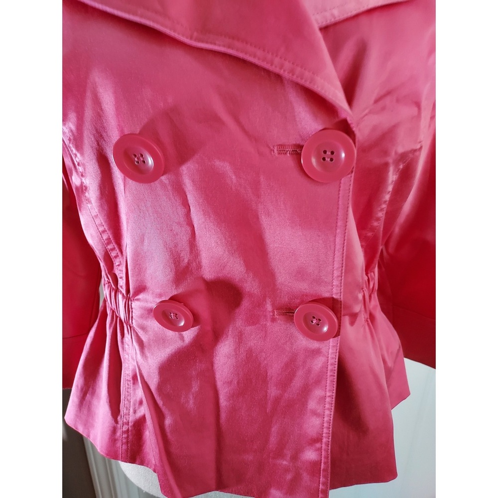 Teri Jon Peplum Jacket Womens 6 Pink Satin Double Breasted 3/4 Sleeve Cropped - Picture 2 of 10